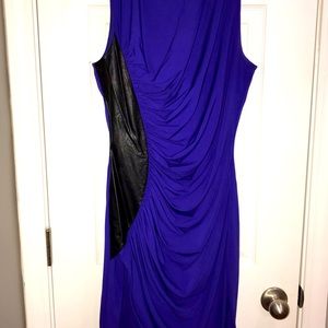 Royal Blue and Black Dress w/ Ruching and Faux Leather || Size 6